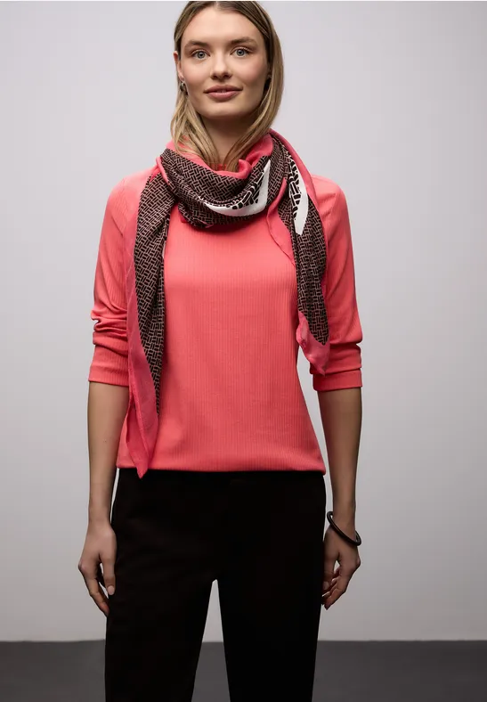 Bluzka ze strukturą w prążki striking coral