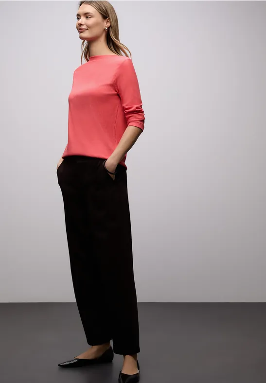 Bluzka ze strukturą w prążki striking coral