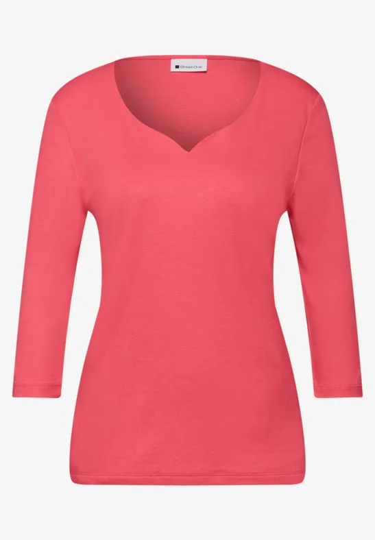 Shirt mit Herzausschnitt striking coral