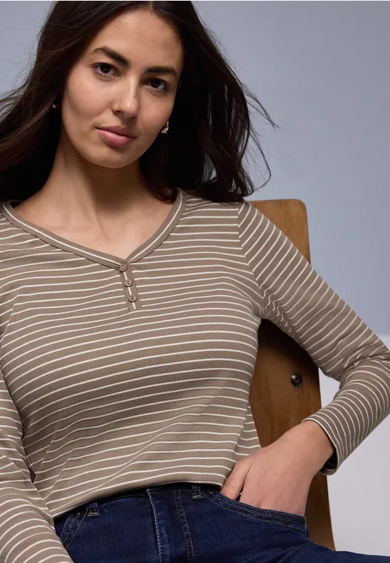 Gestreept shirt light terra mocha