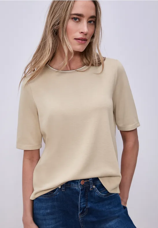 T-shirt avec détail contrasté cotton beige