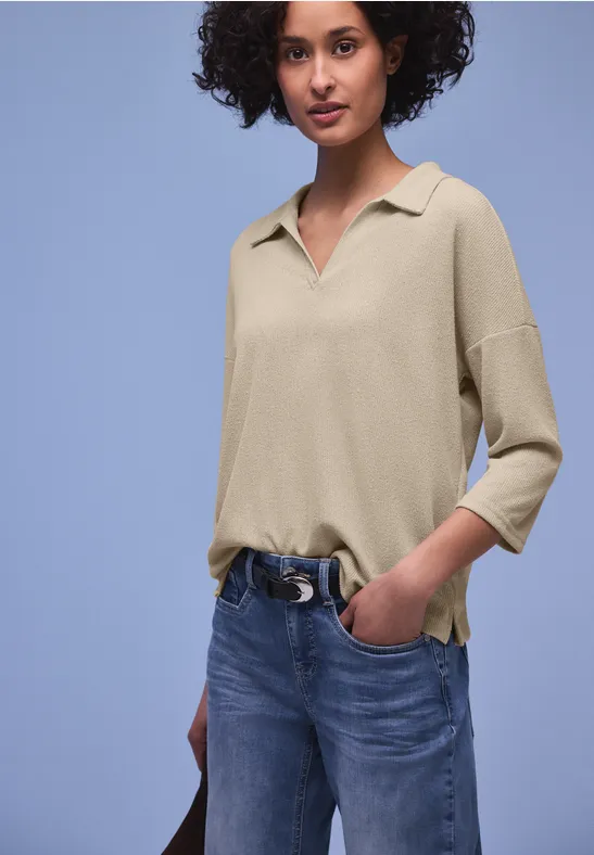 Shirt in Unifarbe cotton beige