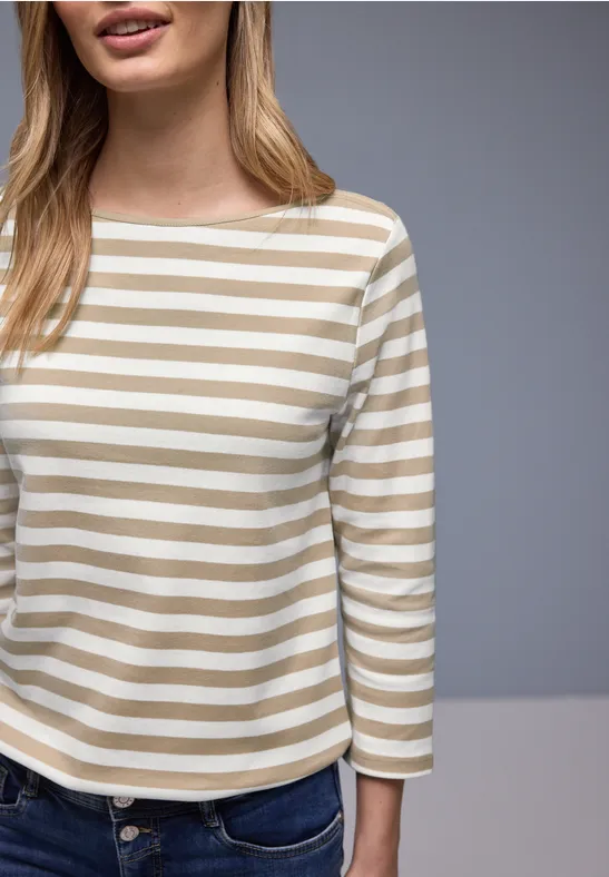 Gestreept shirt cotton beige