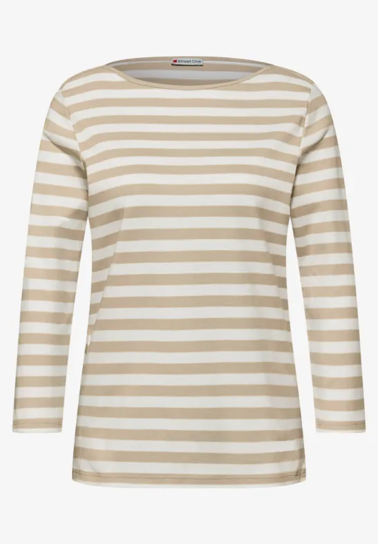 Gestreept shirt cotton beige