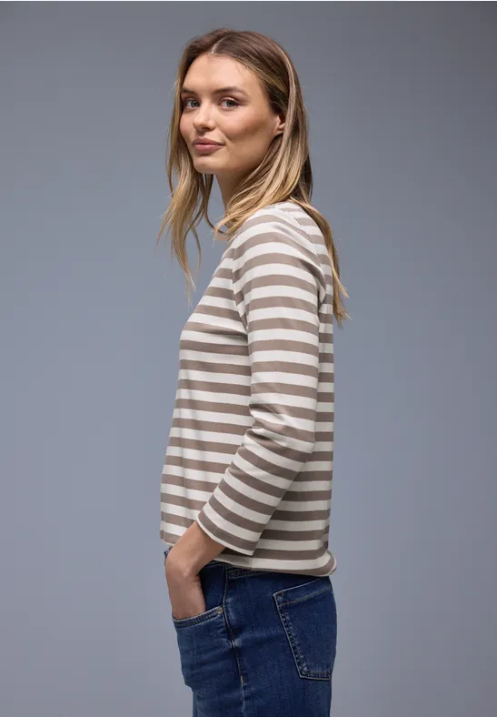 Gestreept shirt light terra mocha