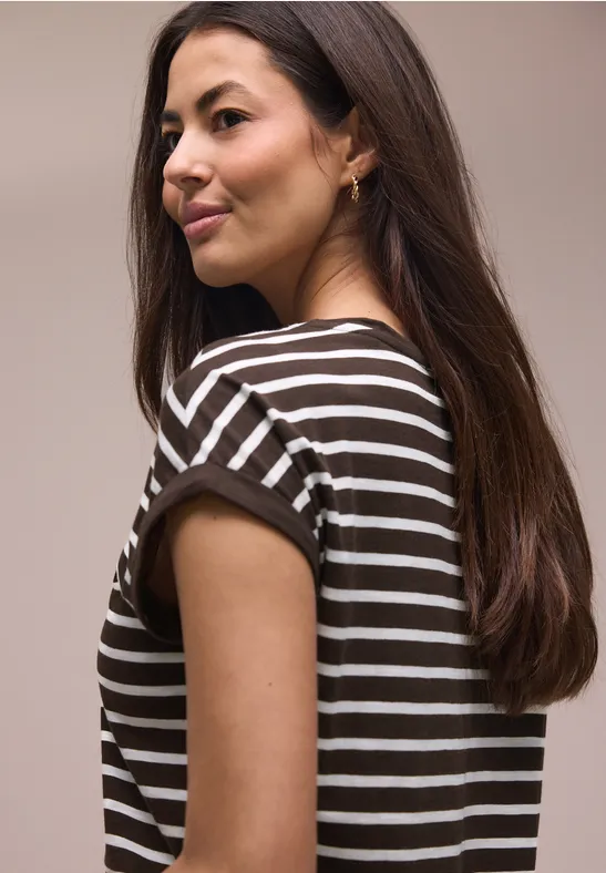 Dropped Shoulder Shirt mit Streifen espresso brown