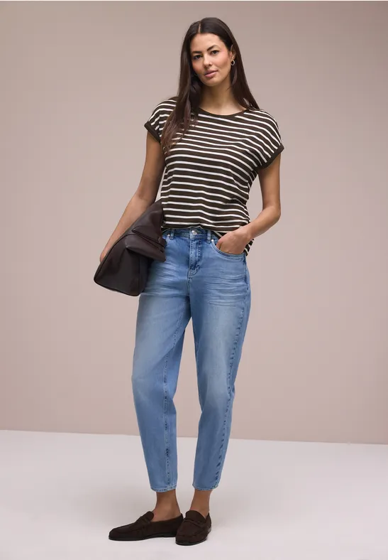 Dropped Shoulder Shirt mit Streifen espresso brown