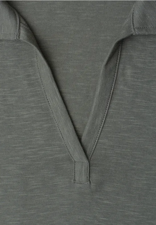 Grijze, casual Henley-shirt met V-hals en korte knoopsluiting van zacht materiaal.