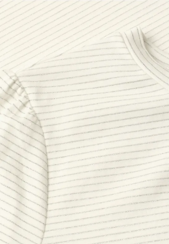 Lichtbeige longsleeve met fijne, donkere horizontale strepen van katoen.