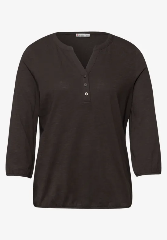 3/4-Arm Shirt mit Split Neck und Knöpfen espresso brown