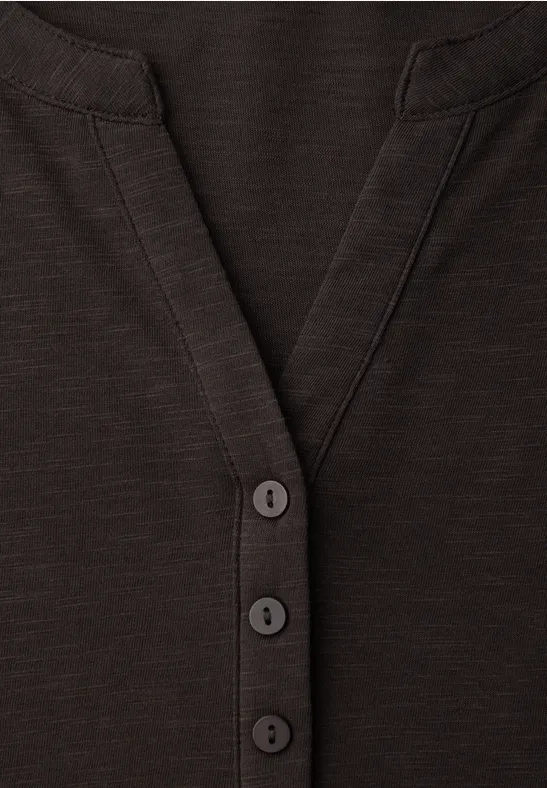 3/4-Arm Shirt mit Split Neck und Knöpfen espresso brown