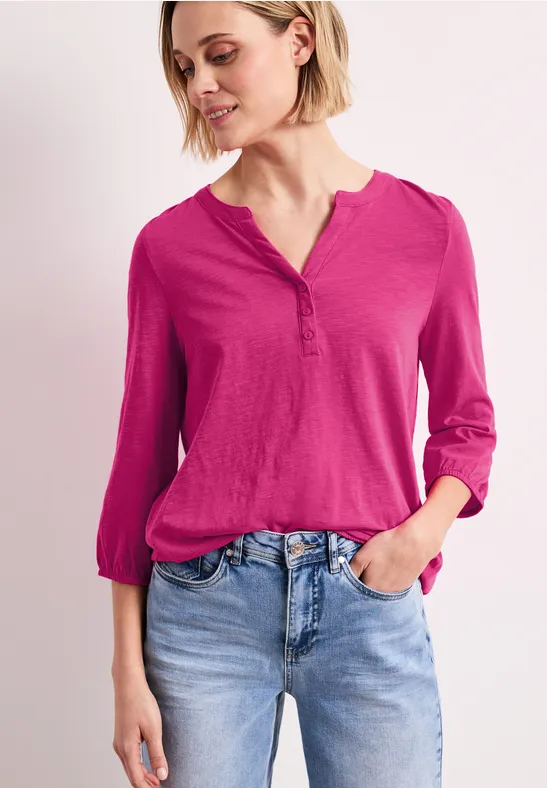 3/4-Arm Shirt mit Split Neck und Knöpfen magenta dream