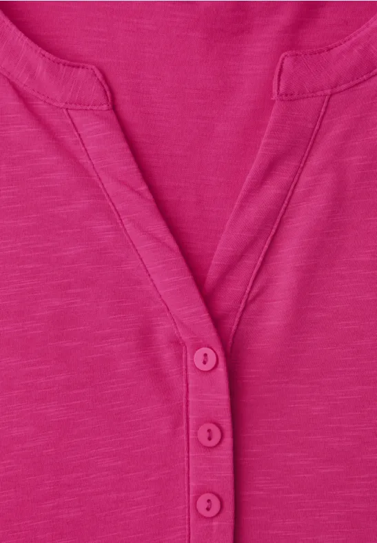 3/4-Arm Shirt mit Split Neck und Knöpfen magenta dream