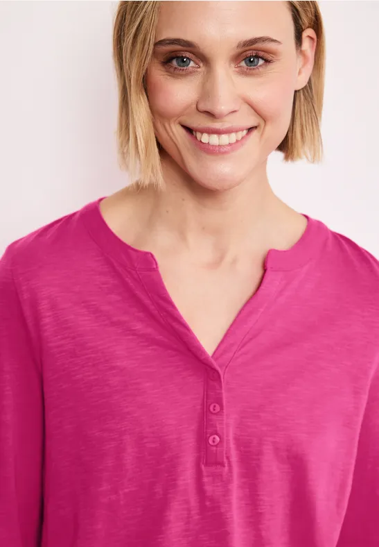 3/4-Arm Shirt mit Split Neck und Knöpfen magenta dream