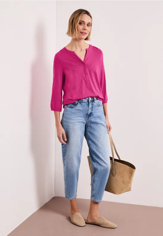 3/4-Arm Shirt mit Split Neck und Knöpfen magenta dream