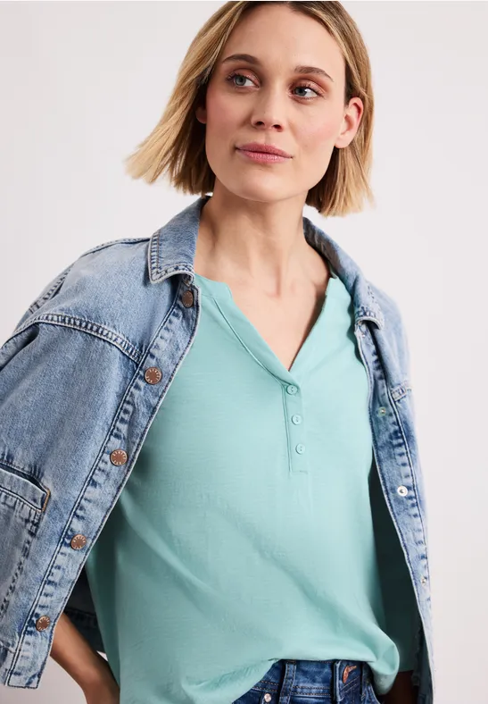 3/4-Arm Shirt mit Split Neck und Knöpfen misty mint