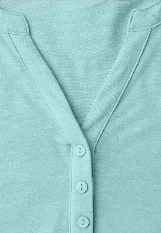 3/4-Arm Shirt mit Split Neck und Knöpfen misty mint