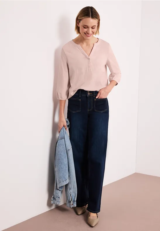 3/4-Arm Shirt mit Split Neck und Knöpfen minimal rose