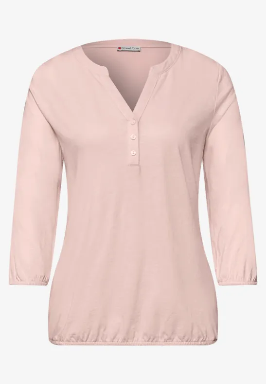 3/4-Arm Shirt mit Split Neck und Knöpfen minimal rose