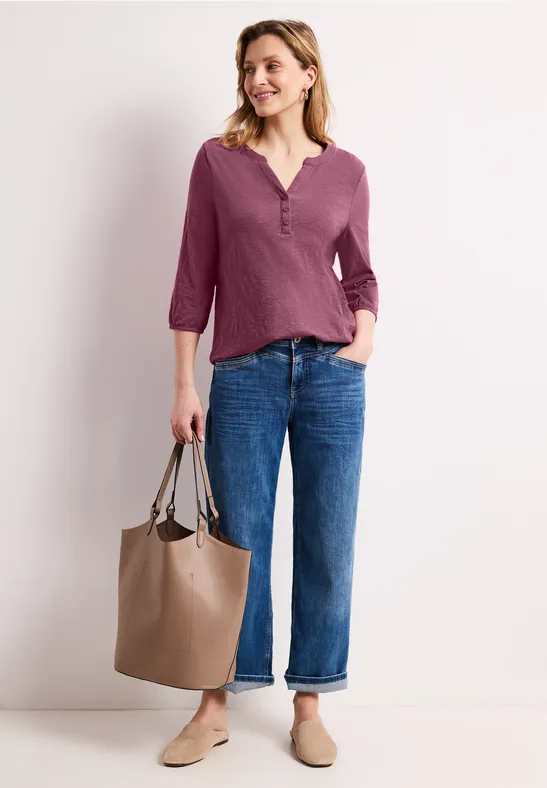 3/4-Arm Shirt mit Split Neck und Knöpfen dark clouded blush