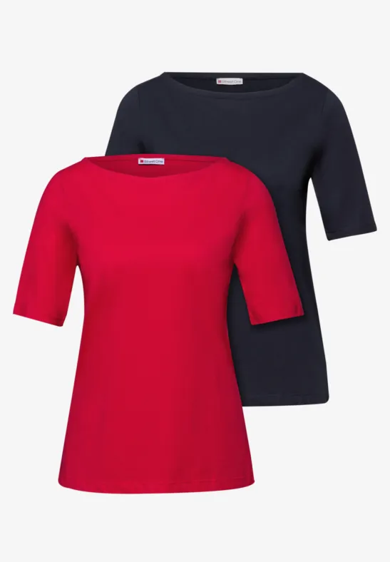 Basic Shirt in een 2-pack shadowed navy/salsa red