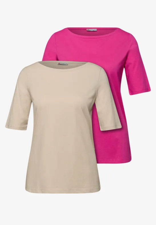 Basic Shirt im 2er-Pack cotton beige/magenta dream