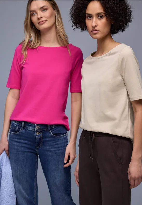 Basic Shirt im 2er-Pack cotton beige/magenta dream