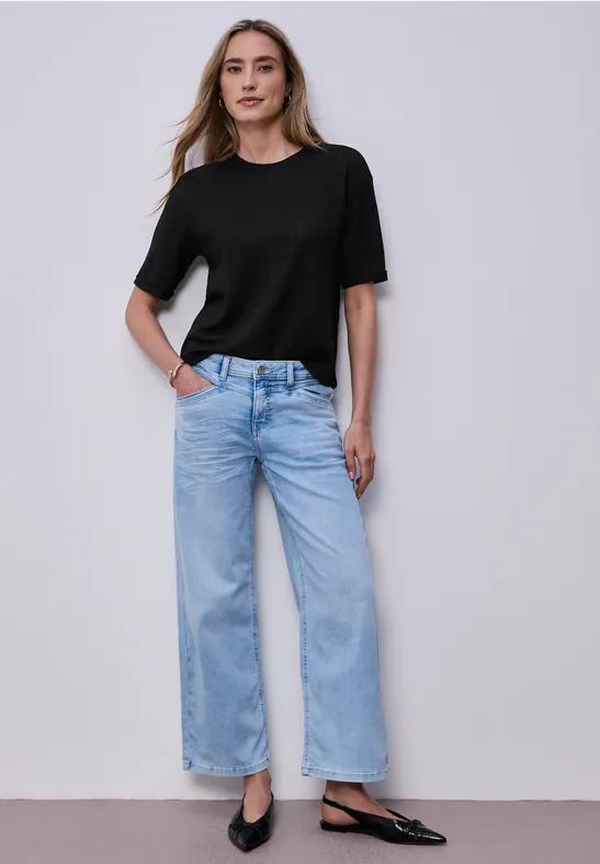 T-Shirt mit Rundhals im Strick-Look Black