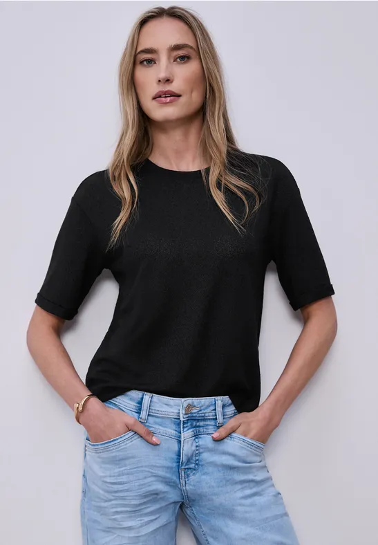T-Shirt mit Rundhals im Strick-Look Black