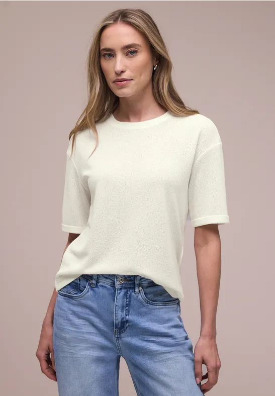 T-Shirt mit Rundhals im Strick-Look off white