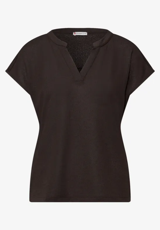 T-shirt à col fendu dans un look tricoté espresso brown