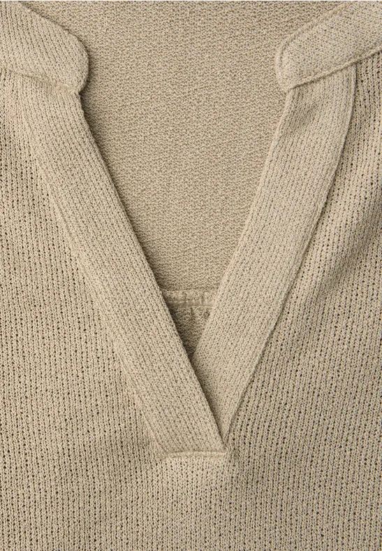 Shirt mit Split Neck im Strick-Look timeless beige