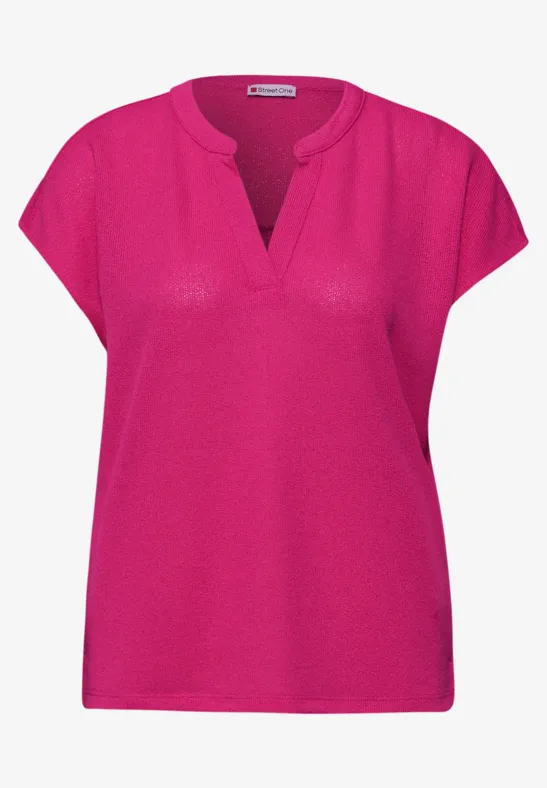 Shirt mit Split Neck im Strick-Look magenta dream