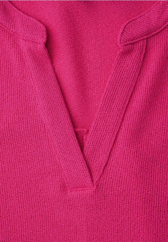 Shirt mit Split Neck im Strick-Look magenta dream