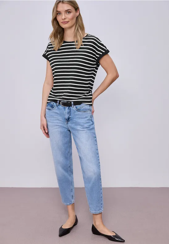 Dropped Shoulder T-Shirt mit Streifen Black