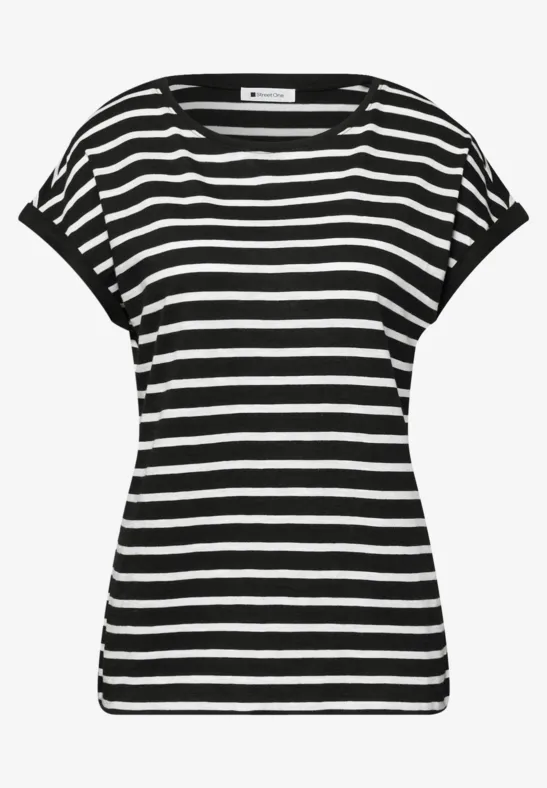 Dropped Shoulder T-Shirt mit Streifen Black