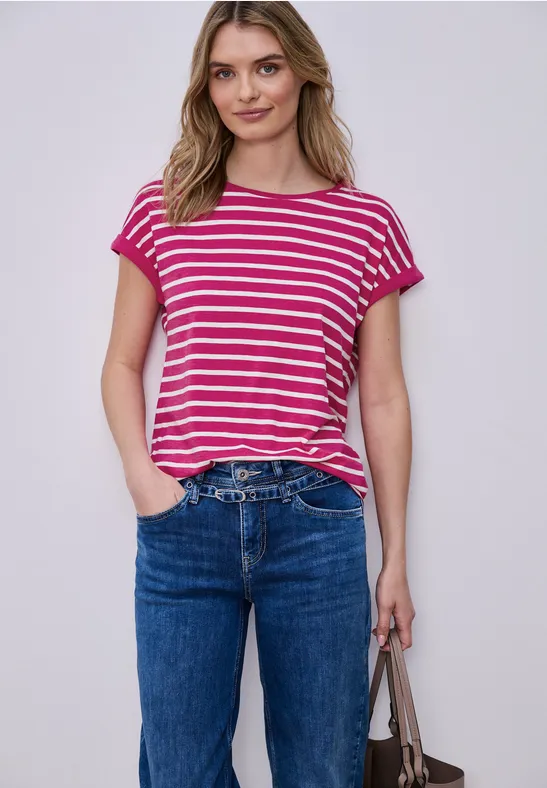 T-shirt à rayures Dropped Shoulder magenta dream