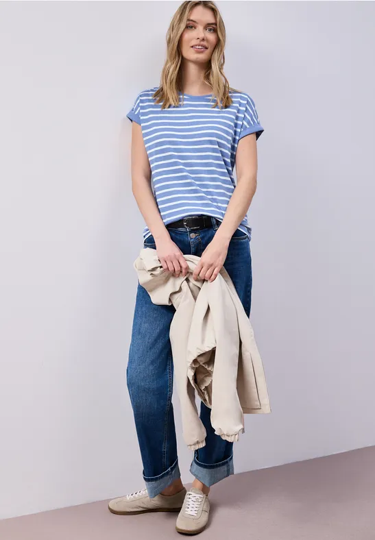 T-shirt à rayures Dropped Shoulder bonnet blue