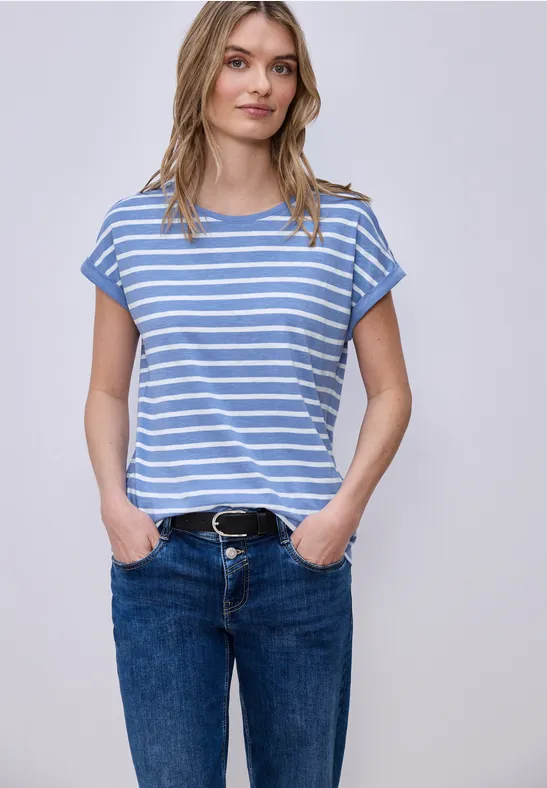 T-shirt à rayures Dropped Shoulder bonnet blue