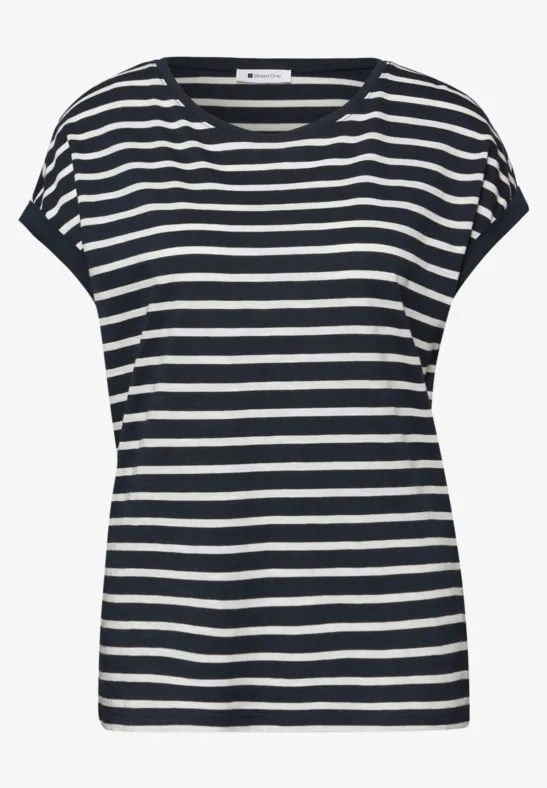 Dropped Shoulder T-Shirt mit Streifen shadowed navy