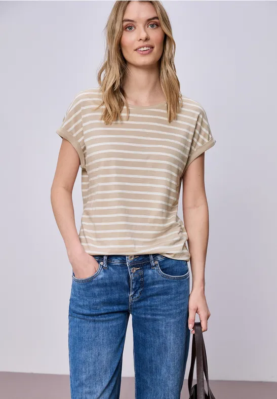 T-shirt à rayures Dropped Shoulder clay sand