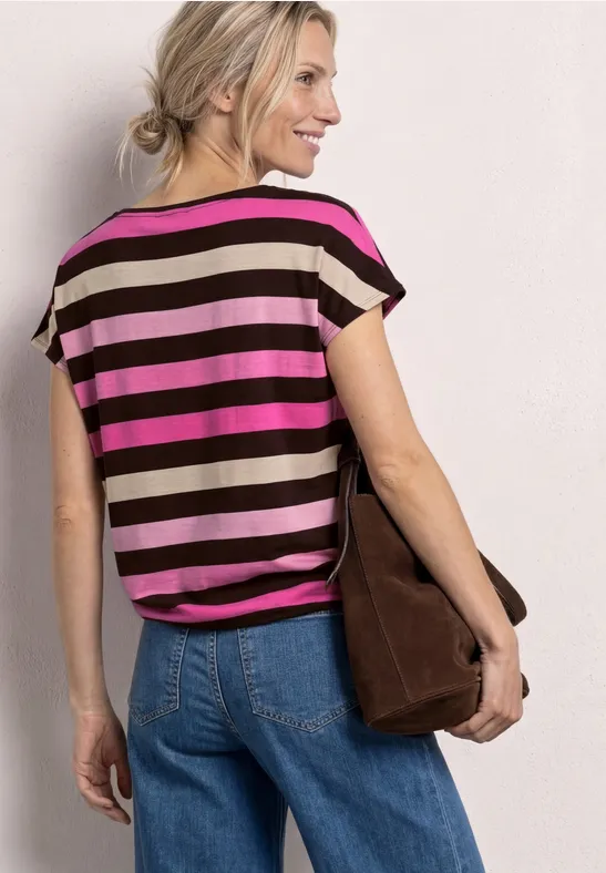 T-Shirt mit Rundhals und Elastiksaum espresso brown