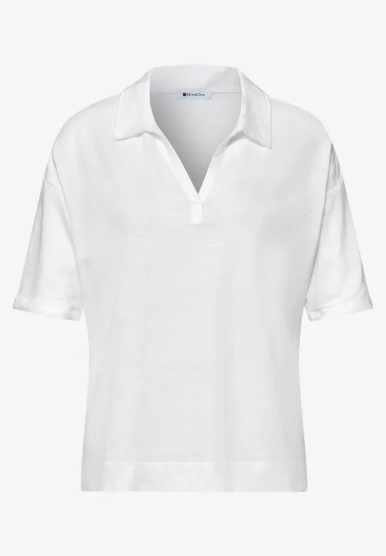 Wit damespoloshirt met korte mouwen en V-hals