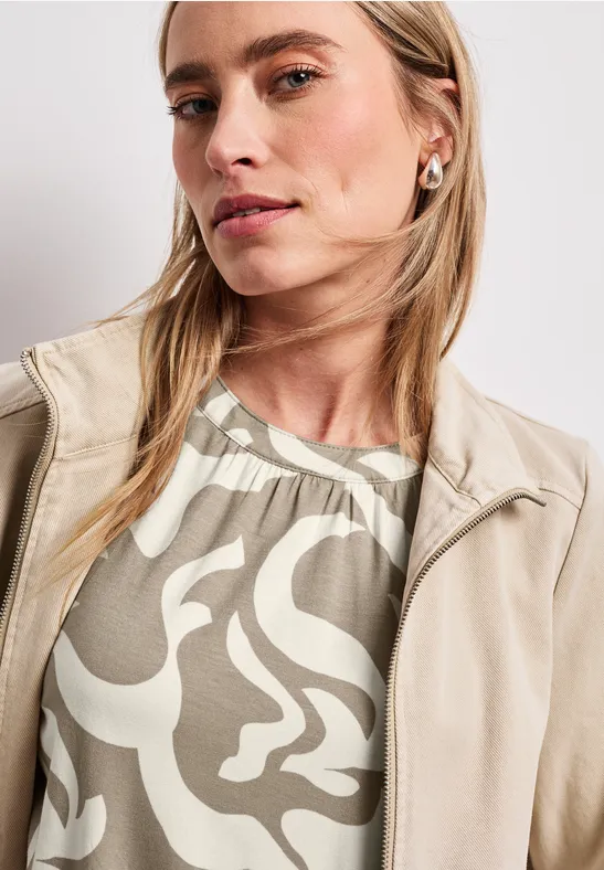 Gedessineerde top timeless beige