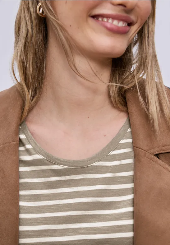 Gestreiftes T-Shirt safari beige