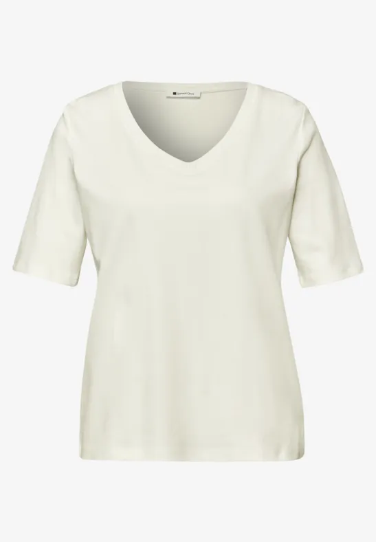 Basic T-Shirt mit V-Neck off white