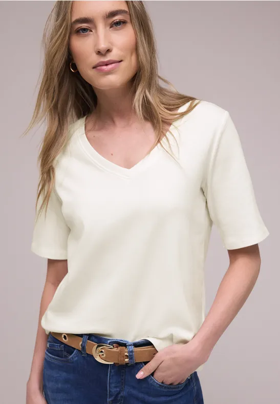 Basic T-Shirt mit V-Neck off white