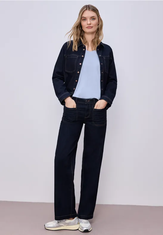 Basic T-Shirt mit V-Neck in Unifarbe cashmere blue