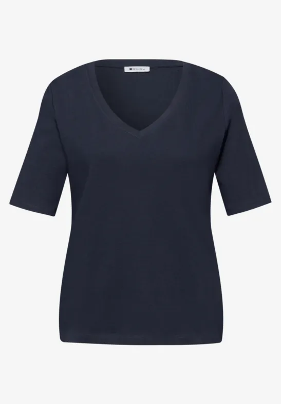Basic T-Shirt mit V-Neck shadowed navy
