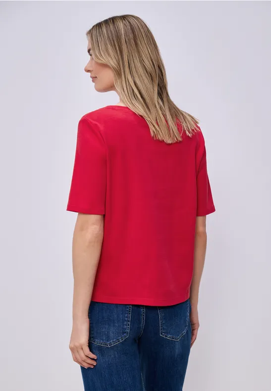 Basic T-Shirt mit V-Neck salsa red